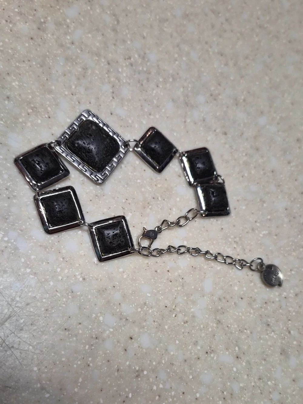 Vintage Kostibas Hellas Greek Key Lava Stone Bracelet